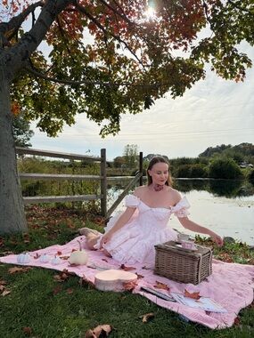 Selkie Light Pink Off-Shoulder Lace Mini Dress